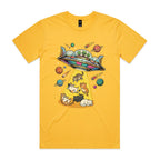 UFO Cat Abduction Men's AS Colour T-shirt Yellow Mens T-shirt animal Printed In Australia Sci Fi
