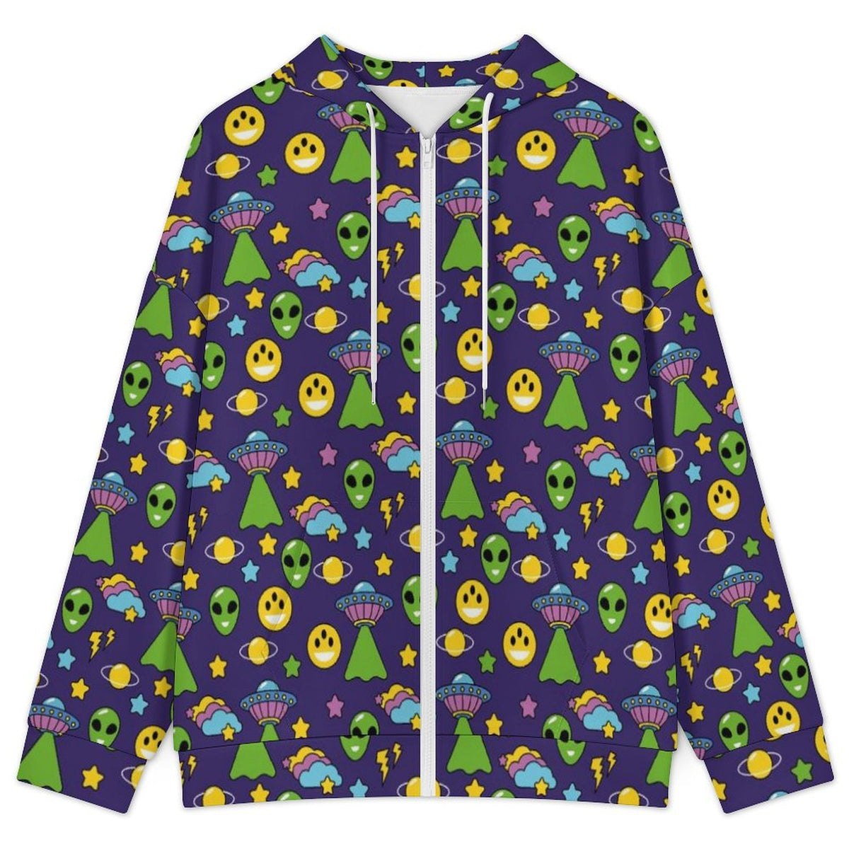 Groovy Alien And UFO Women's Full-Zip Hoodie