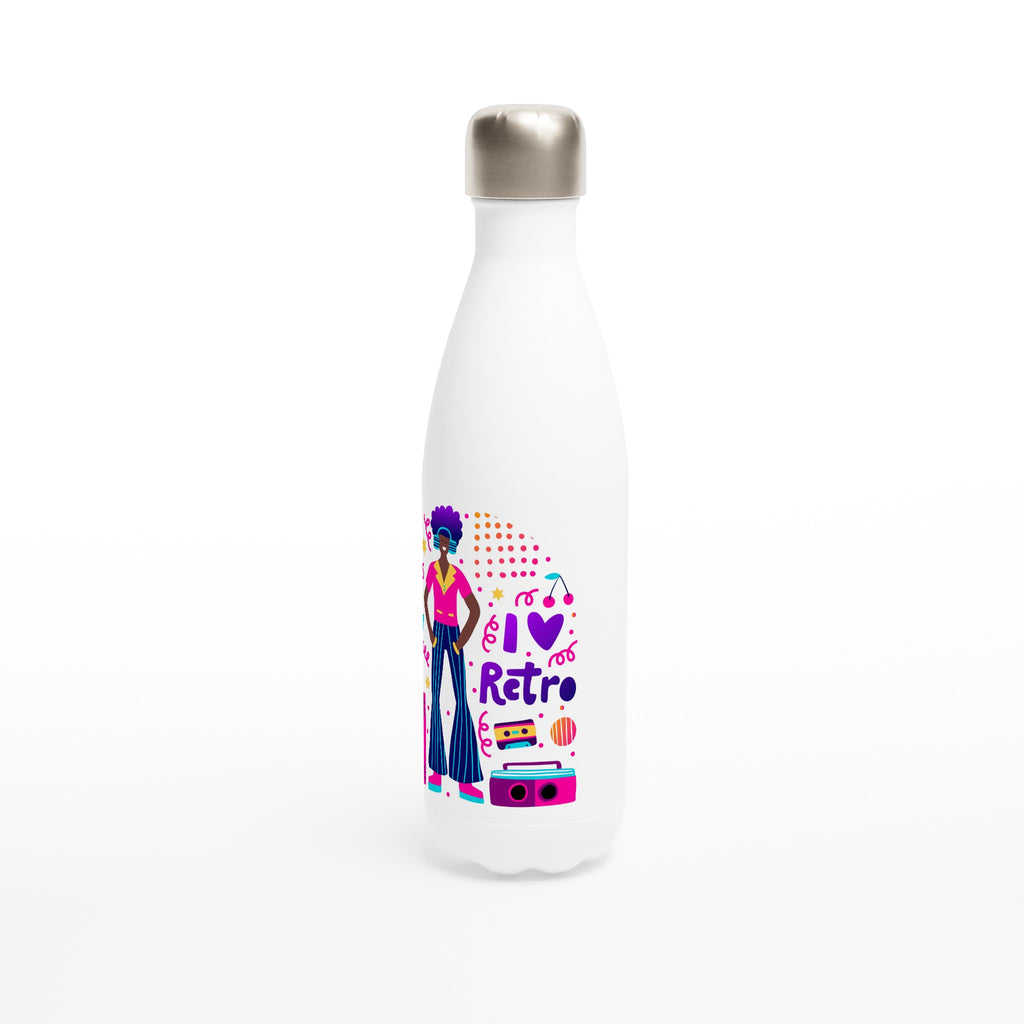 I Love Retro - White 17oz Stainless Steel Water Bottle White Water Bottle Globally Fulfilled Retro