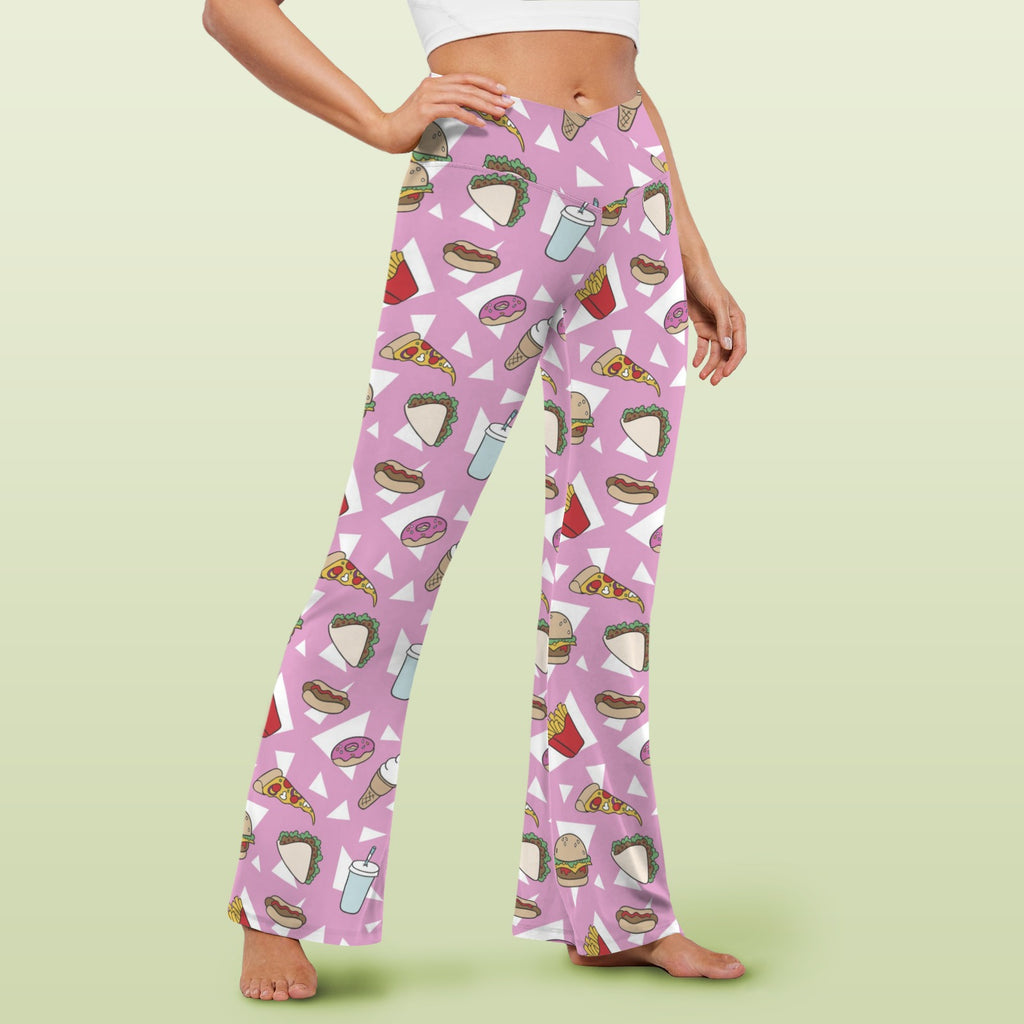 Fast Food High Waist Crossover Tummy Control Flare Leggings High Waist Flare Leggings Food Printed Offshore
