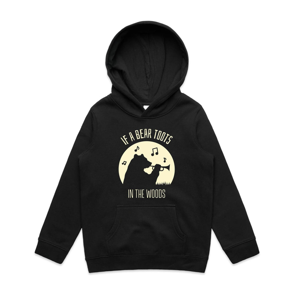 If A Bear Toots In The Woods, Trumpet Player - Kids Hoodie Black Kids Hoodie Printed In Australia