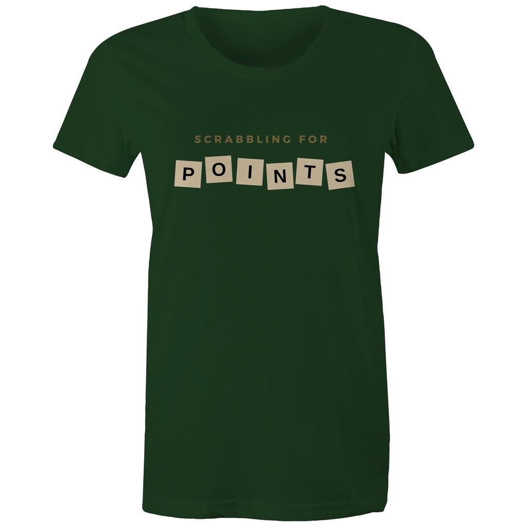 Scrabbling For Points - Womens T-shirt Forest Green Womens T-shirt Games Printed In Australia
