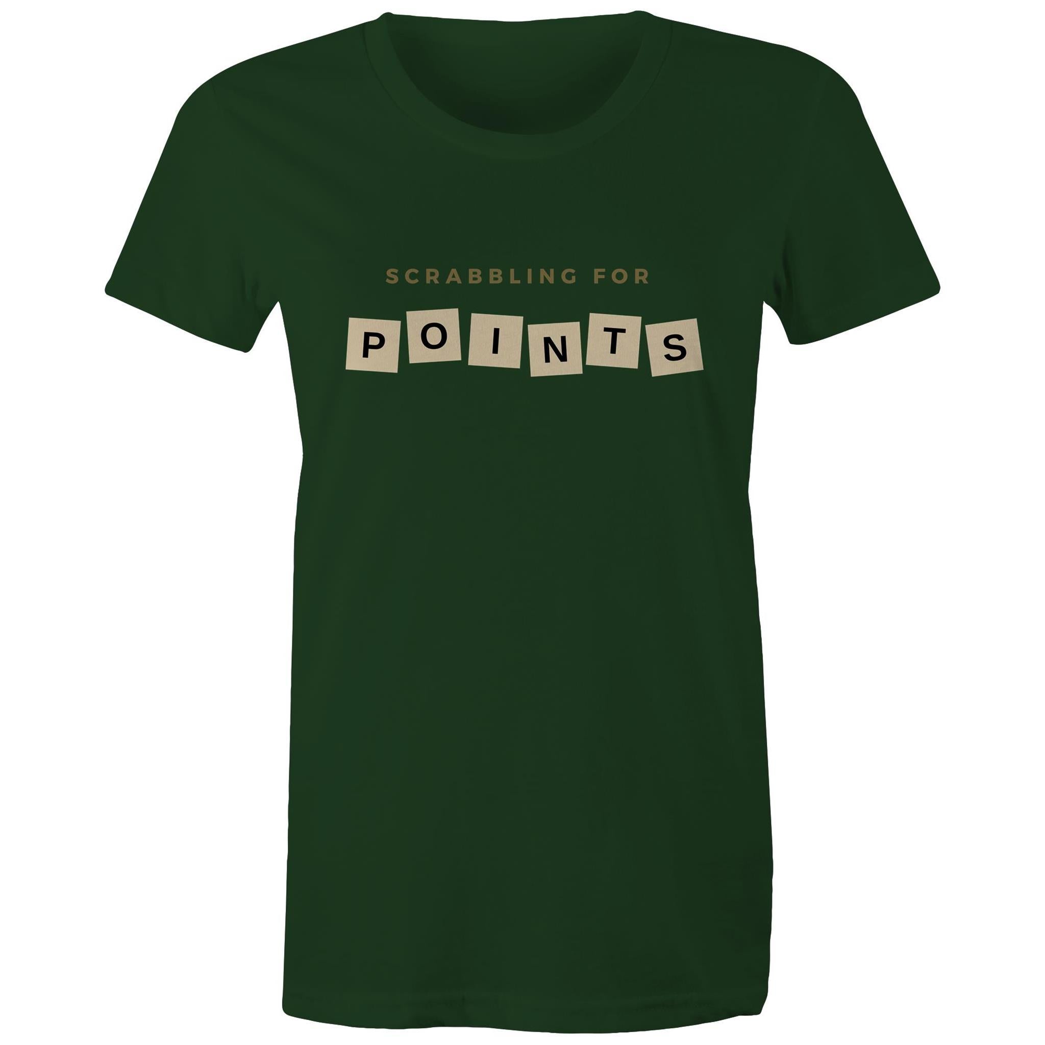 Scrabbling For Points - Womens T-shirt Forest Green Womens T-shirt Games Printed In Australia