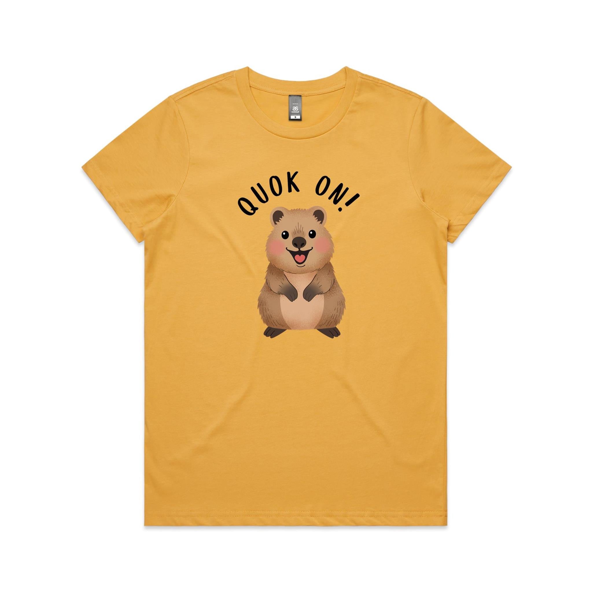 Quokka, Quok On Women's AS Colour T-shirt Mustard Womens T-shirt animal Printed In Australia