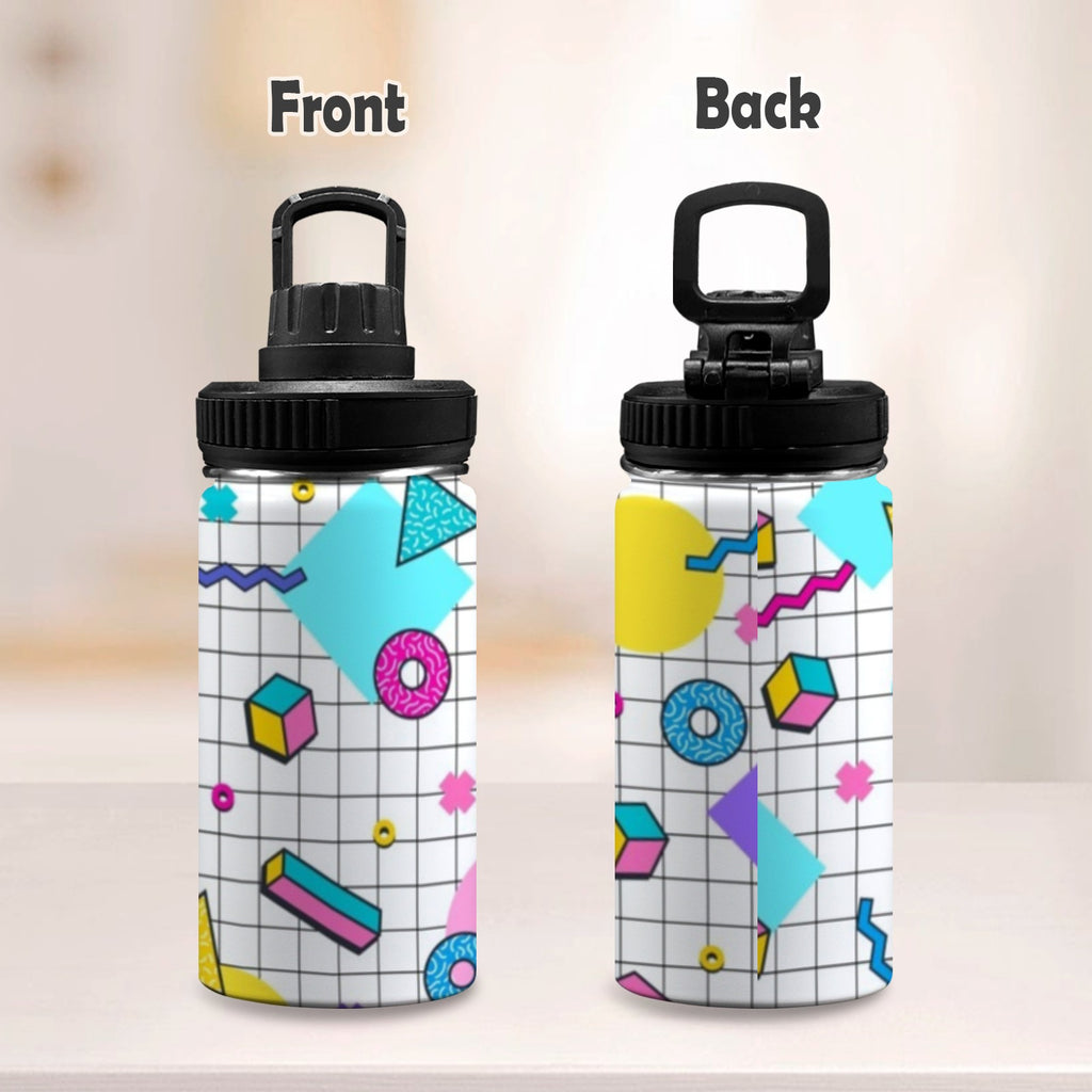 80's Grid - Kids Water Bottle with Chug Lid (12 oz)