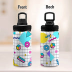80's Grid - Kids Water Bottle with Chug Lid (12 oz)