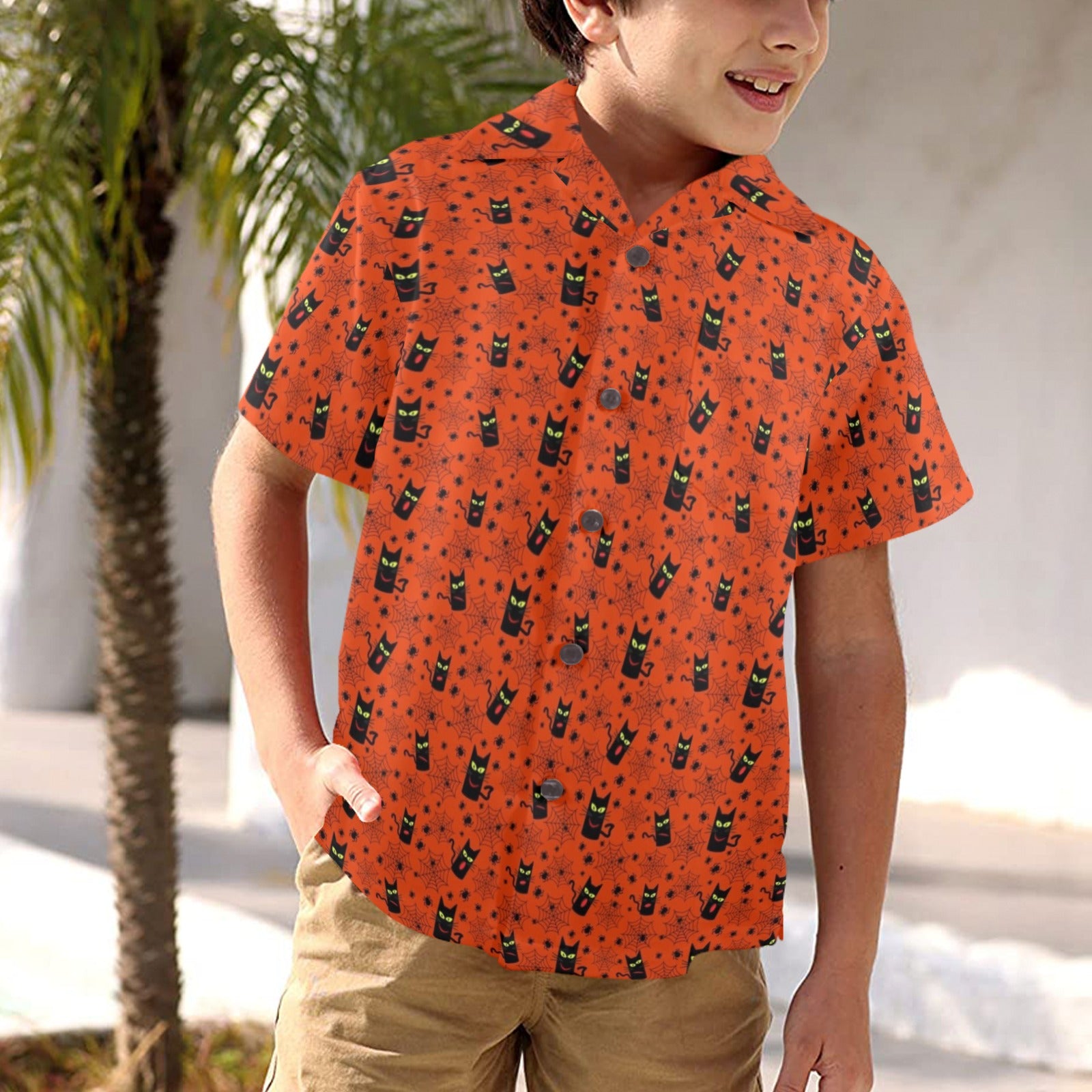Halloween Black Cats Junior Kids Hawaiian Shirt
