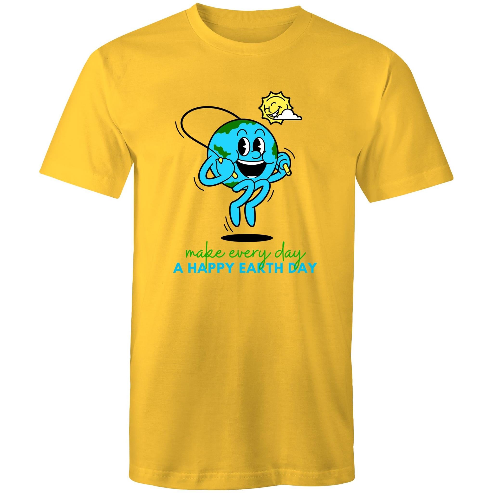 Make Every Day A Happy Earth Day - Mens T-Shirt Yellow Mens T-shirt Environment Printed In Australia