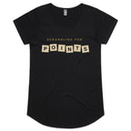 Scrabbling For Points - Womens Scoop Neck T-Shirt Black Womens Scoop Neck T-shirt Games Printed In Australia