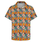 Happy Retro Flowers Women's Collared Pocketless Short Sleeve Shirt