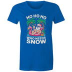Santa, Who Needs Snow - Womens T-shirt Bright Royal Womens Christmas T-shirt Christmas Printed In Australia
