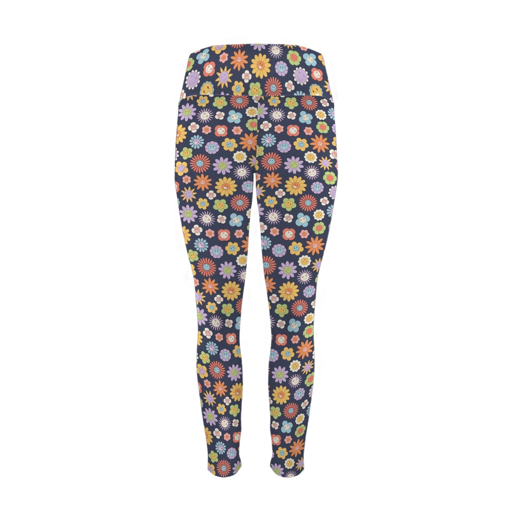 Groovy Flowers Women's High Waist Pockets Yoga Leggings