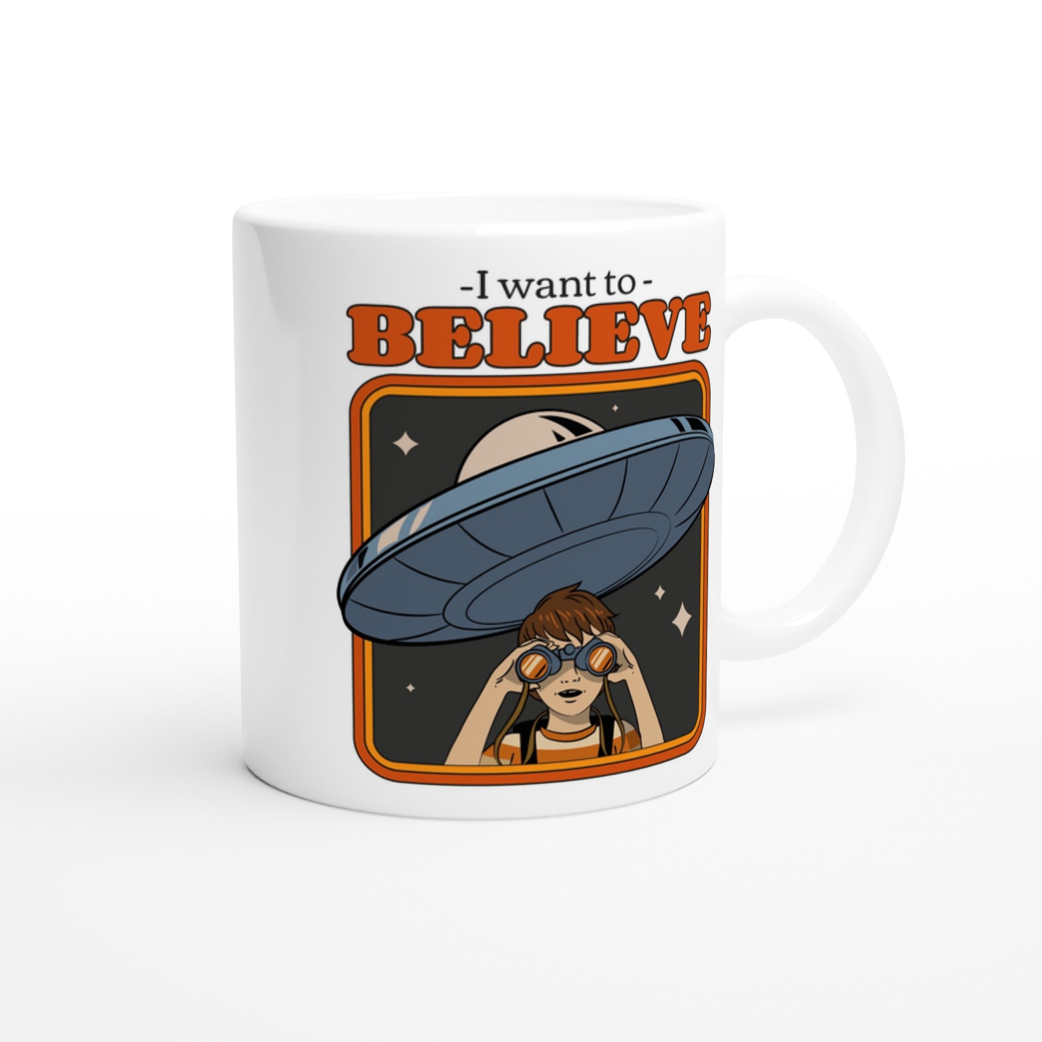 UFO, I Want To Believe - White 11oz Ceramic Mug White 11oz Mug Globally Fulfilled Retro Sci Fi