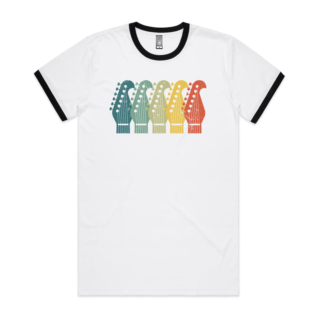 Guitar Headstock - Staple Ringer Tee White Black Ringer T-Shirt Music Printed In Australia