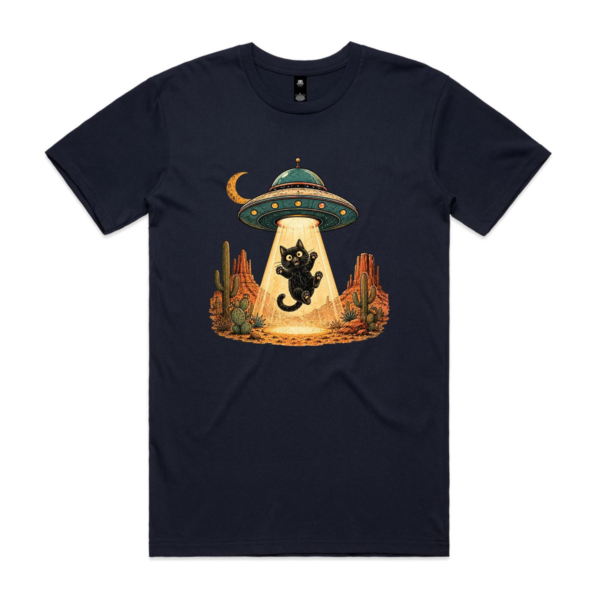 Black Cat Alien UFO Abduction Men's AS Colour T-shirt
