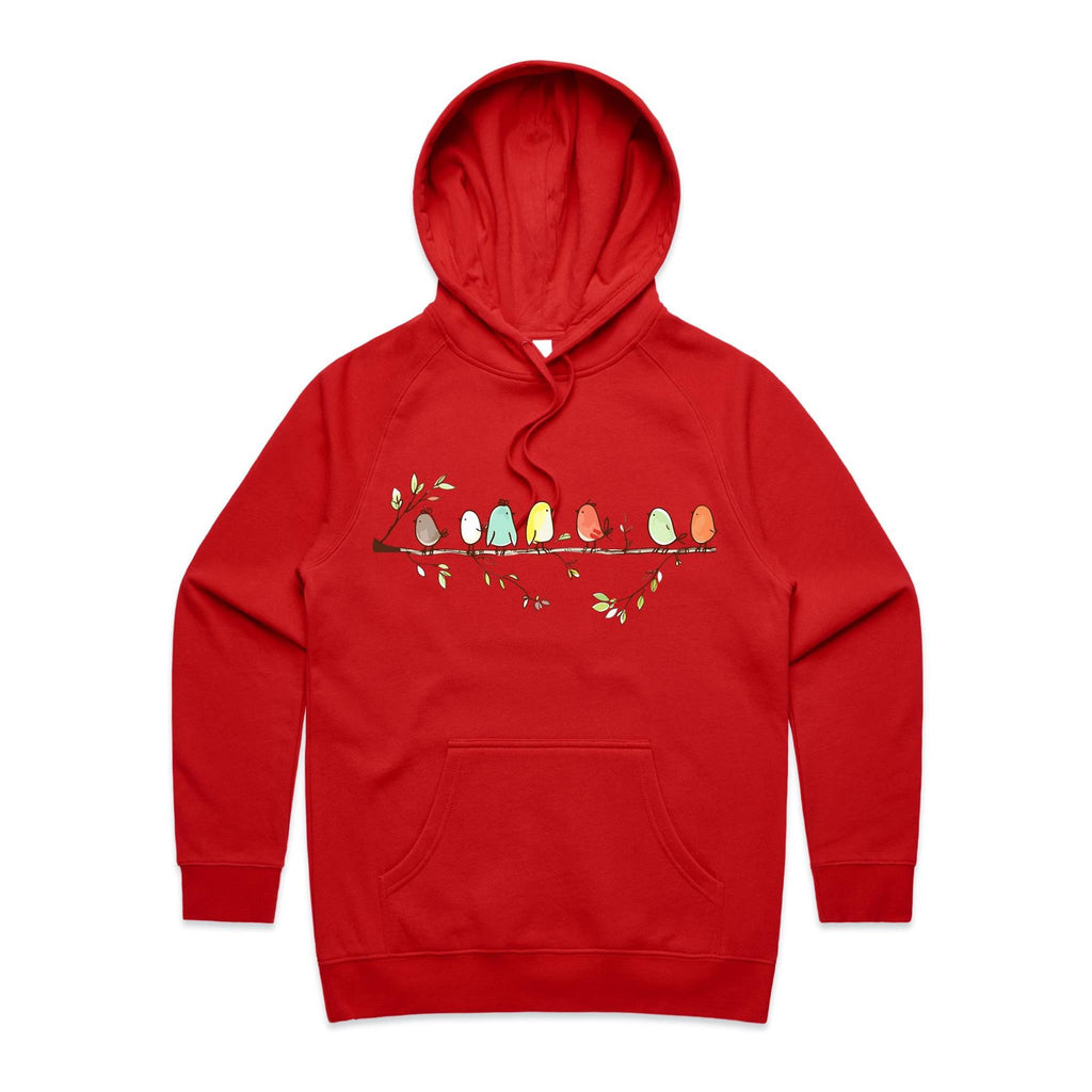 Birds On A Branch - Womens Hoodie Red Womens 2XL Womens Hoodie animal Printed In Australia