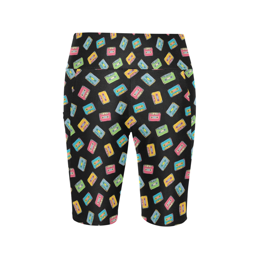 Colourful Cassettes Women's Bike Shorts With Side Pockets Women's Bike Shorts Music Printed Offshore Retro