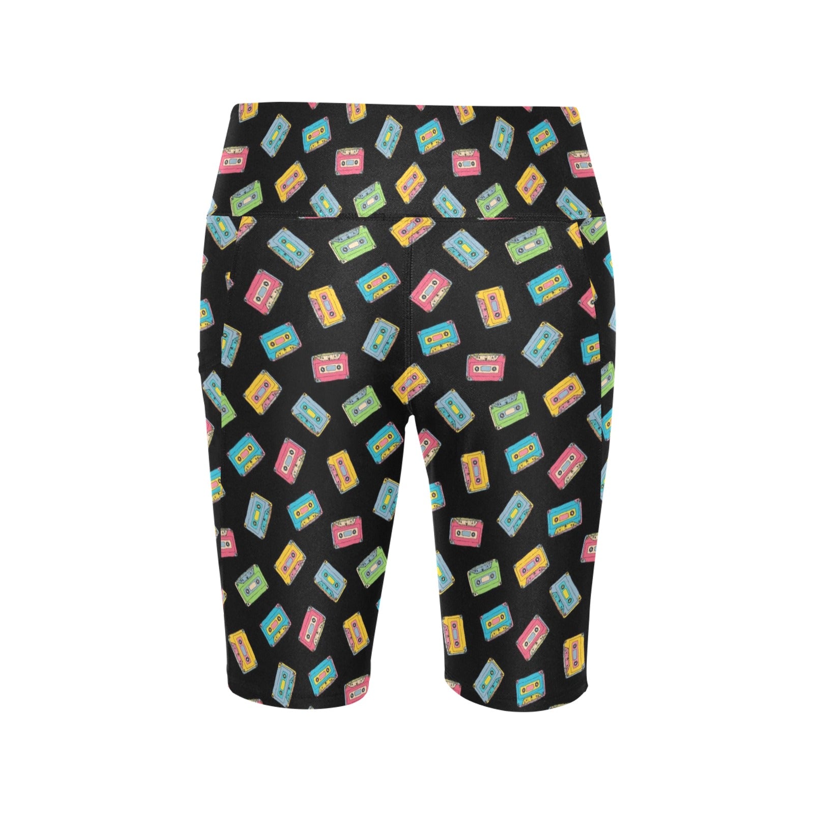Colourful Cassettes Women's Bike Shorts With Side Pockets Women's Bike Shorts Music Printed Offshore Retro