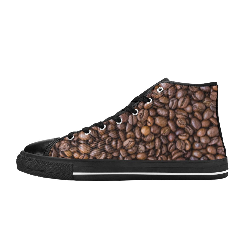 Coffee Beans - Women's High Top Canvas Shoes US12 Womens Classic High Top Shoes Coffee Printed Offshore