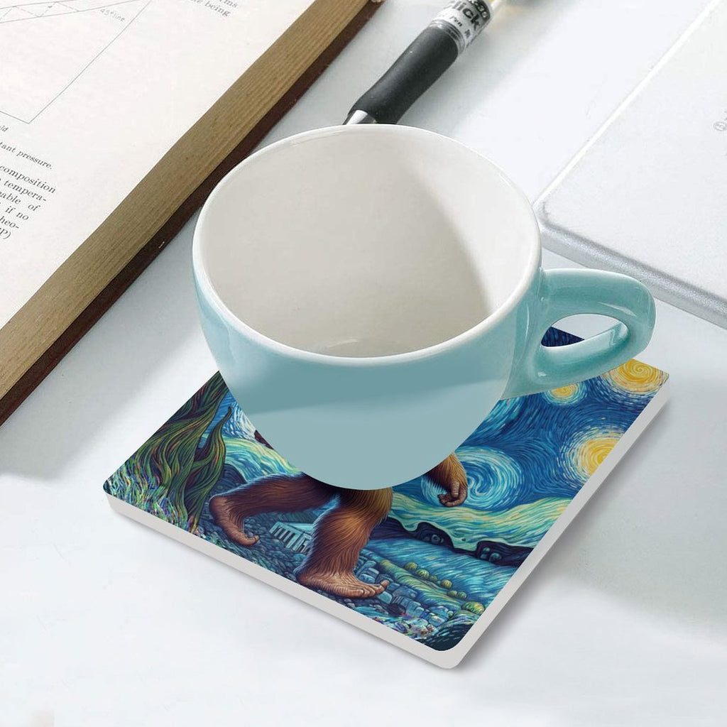 Big Foot Starry Night Ceramic Coasters (Square) Ceramic Coasters Printed Offshore Sci-Fi