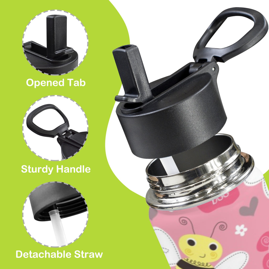 Cute Bee Floral 12oz Kids Water Bottle with Straw Lid