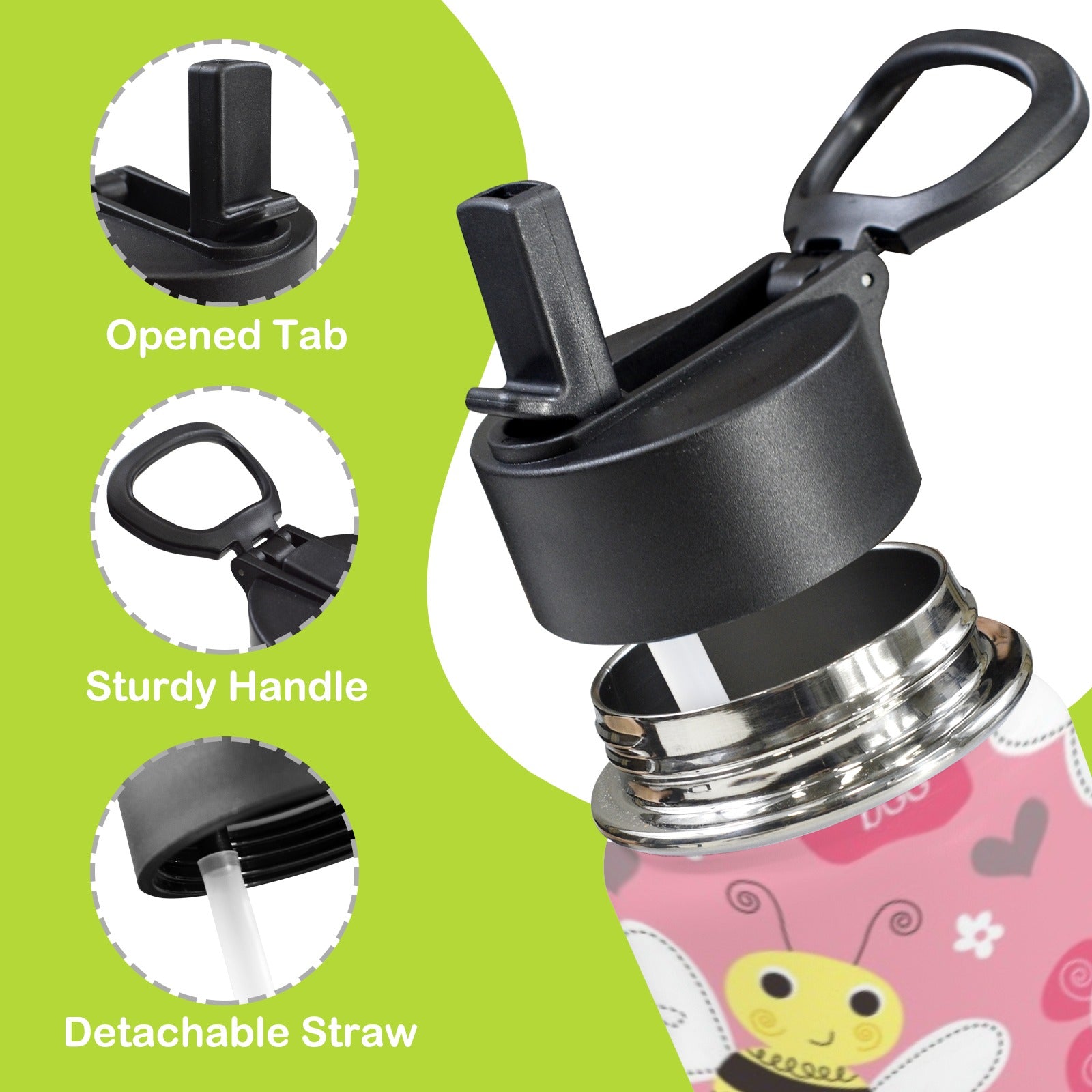 Cute Bee Floral 12oz Kids Water Bottle with Straw Lid