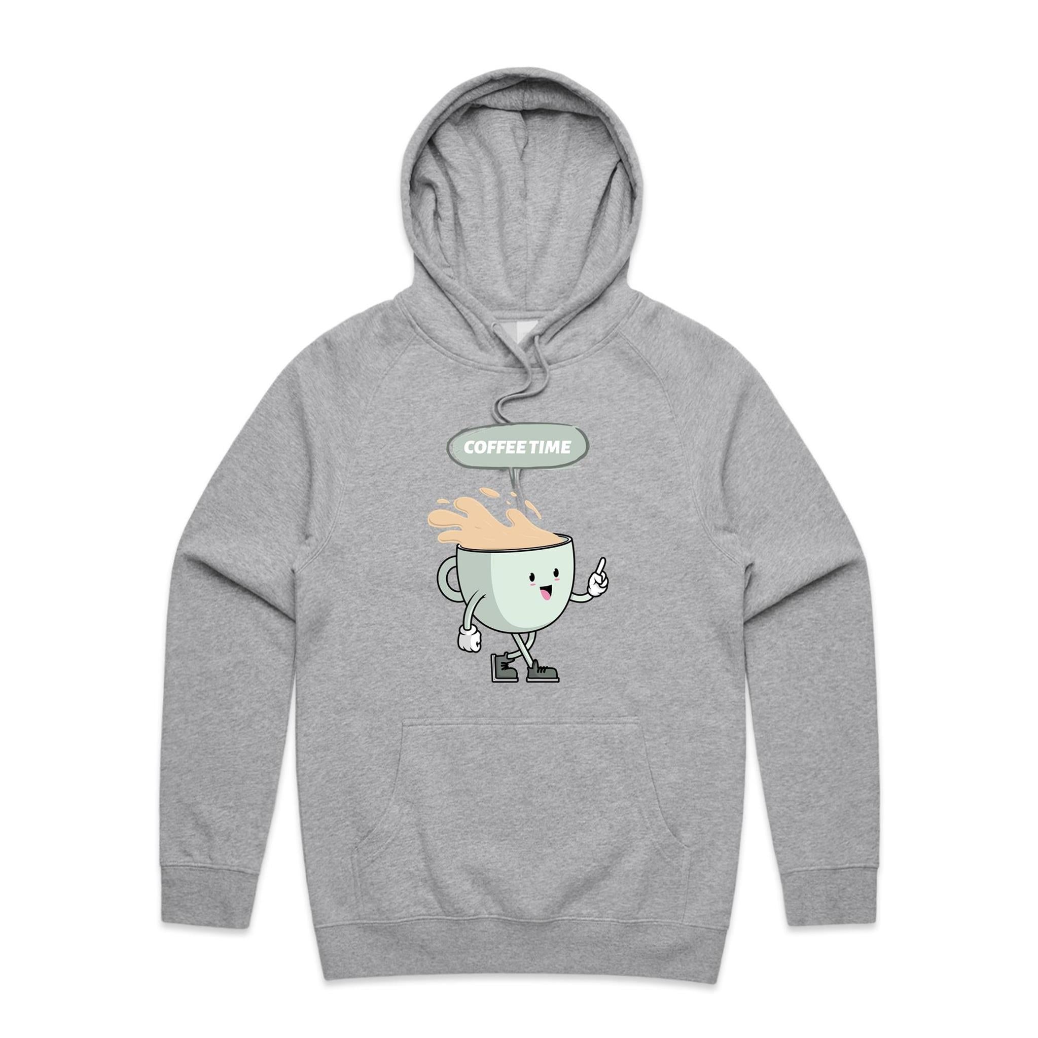 Coffee Time - Mens Hoodie Grey Marle Mens Hoodie Coffee Printed In Australia
