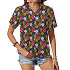 Tropical Floral Women's Short-Sleeve Button Up Shirt white Women's Short-Sleeve Button Up Shirt Plants Printed Offshore