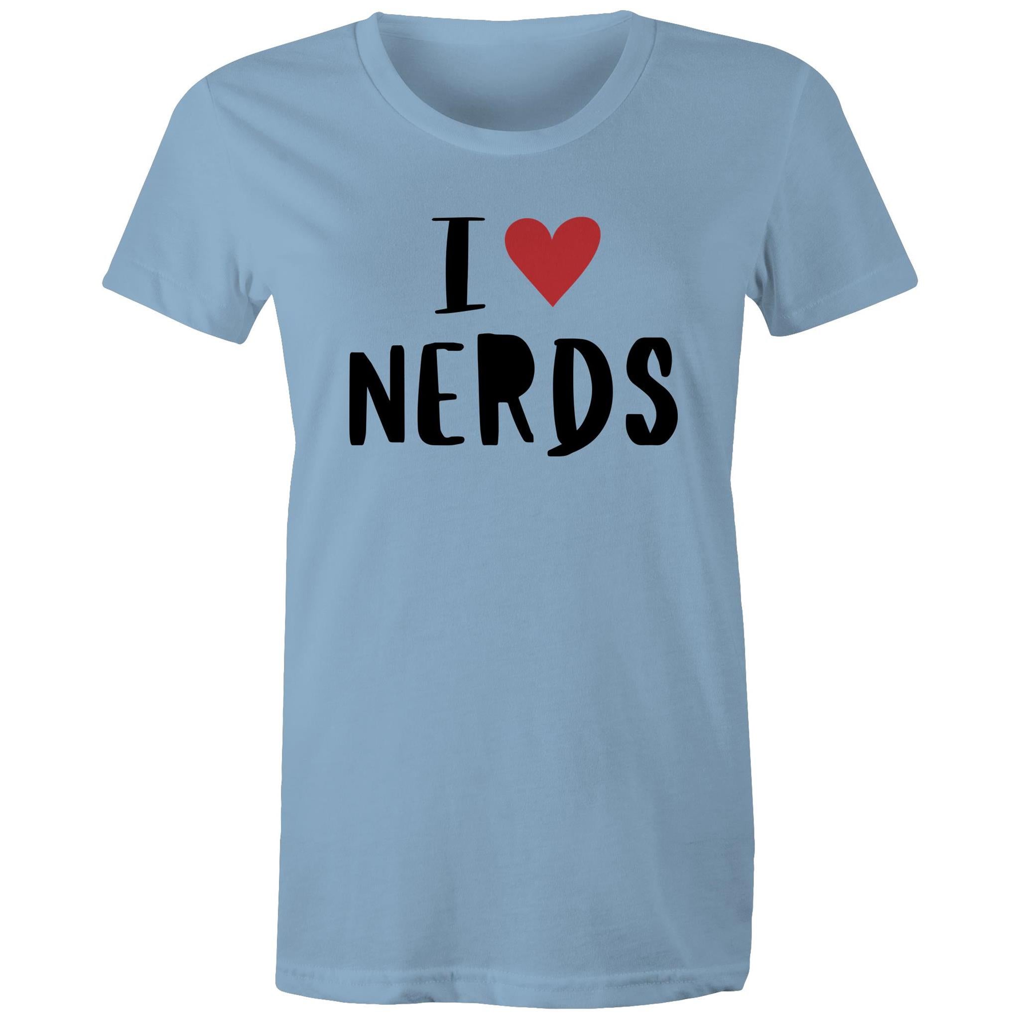 I Love Nerds, Heart - Womens T-shirt Carolina Blue Womens T-shirt Love Printed In Australia