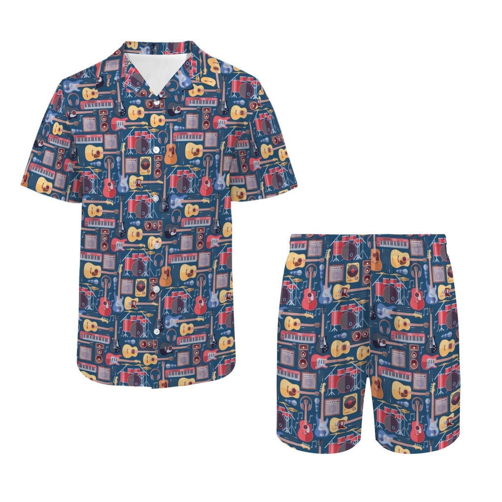 Music Instruments Men's Hawaiian Shirt & Shorts Set Men's Hawaiian Shirt & Shorts Set Music Printed Offshore