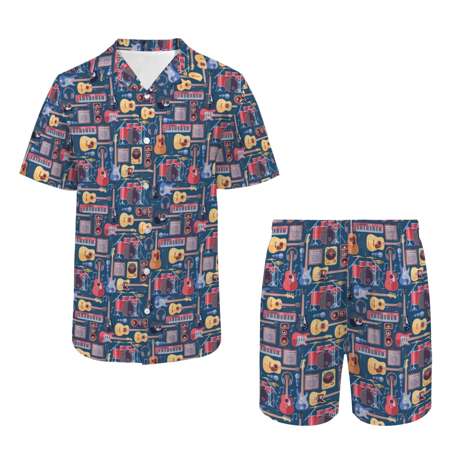 Music Instruments Men's Hawaiian Shirt & Shorts Set Men's Hawaiian Shirt & Shorts Set Music Printed Offshore