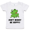 Don't Worry Be Hoppy, Frog - Baby T-shirt White Baby T-shirt animal Printed In Australia