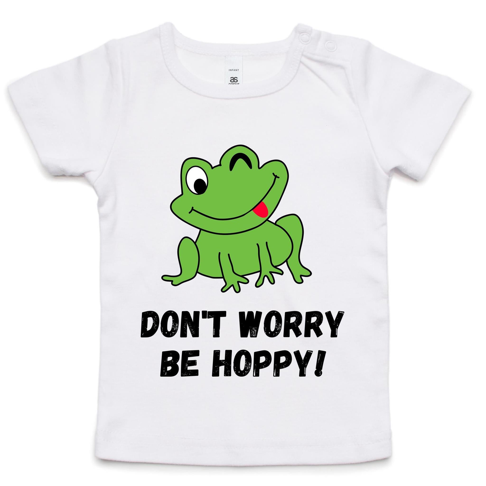 Don't Worry Be Hoppy, Frog - Baby T-shirt White Baby T-shirt animal Printed In Australia