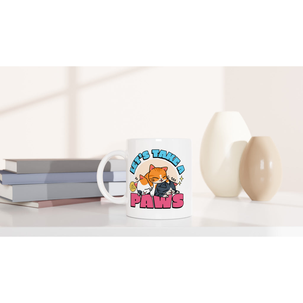 Let's Take A Paws, Cats - White 11oz Ceramic Mug White 11oz Mug animal Globally Fulfilled