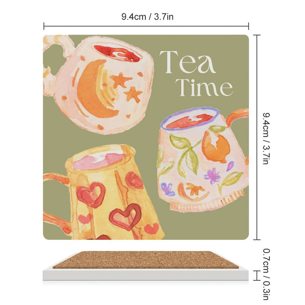 Tea Time - Ceramic Coasters (Square) Ceramic Coasters Printed Offshore Tea