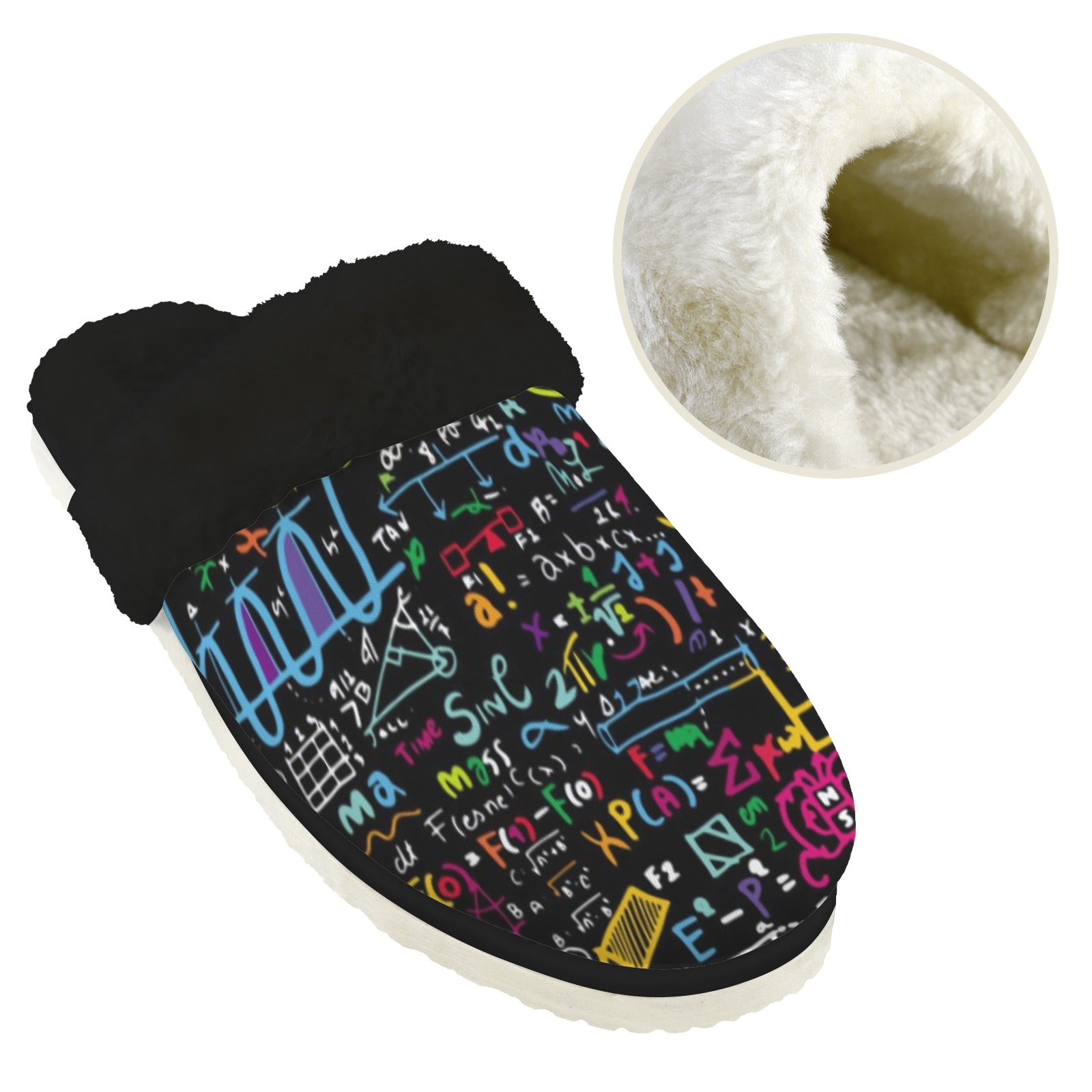 Colourful Maths Formulas Women's Fur Trim Thick-Sole Indoor Slippers Women's Fur Trimmed Slippers Maths Printed Offshore