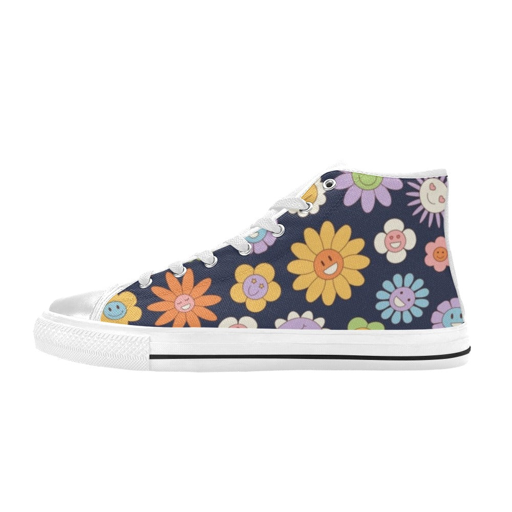 Groovy Flowers Kids High Top Canvas Shoes US6Y Kids High Top Canvas Shoes Plants Printed Offshore
