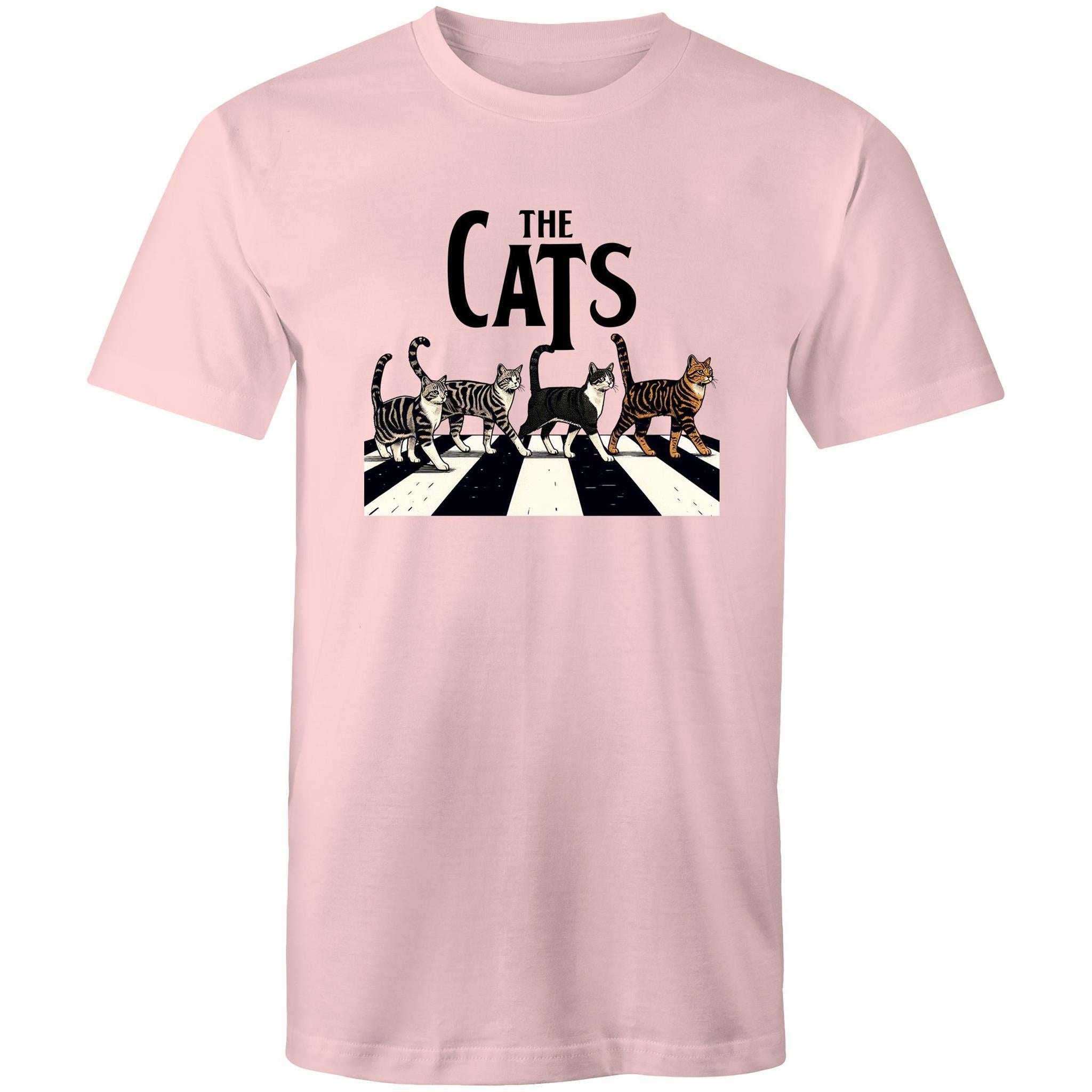 The Cats, Fab Four Crossing Road - Mens T-Shirt Pink Mens T-shirt animal Music Printed In Australia