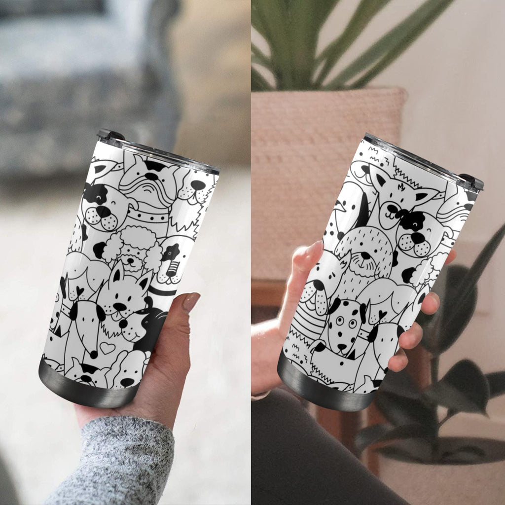 Black And White Dogs - 20oz Mobile Tumbler with Lid (Black Lock) 20oz Travel Mug animal Printed Offshore