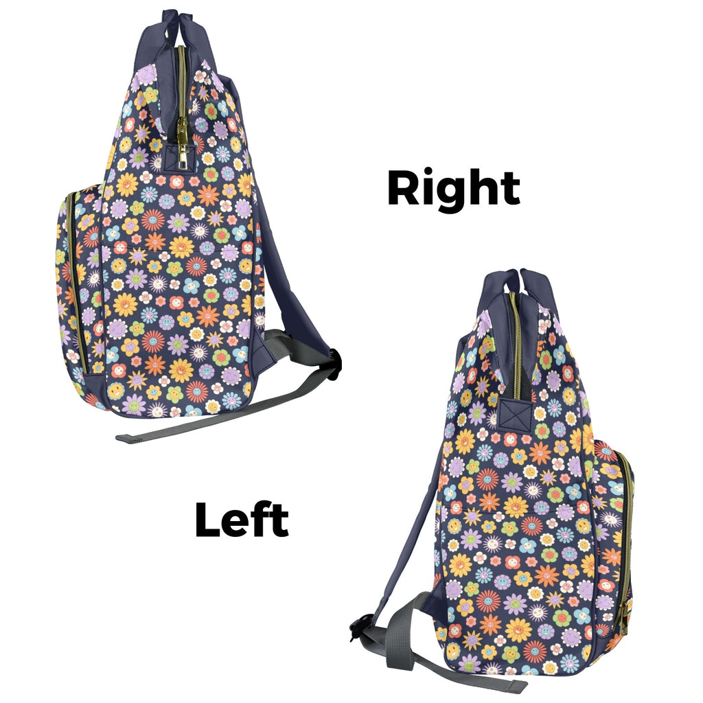 Groovy Flowers Multi-Function Backpack, Nappy / Diaper Bag Multi-function Backpack, Nappy / Diaper Bag Printed Offshore Retro