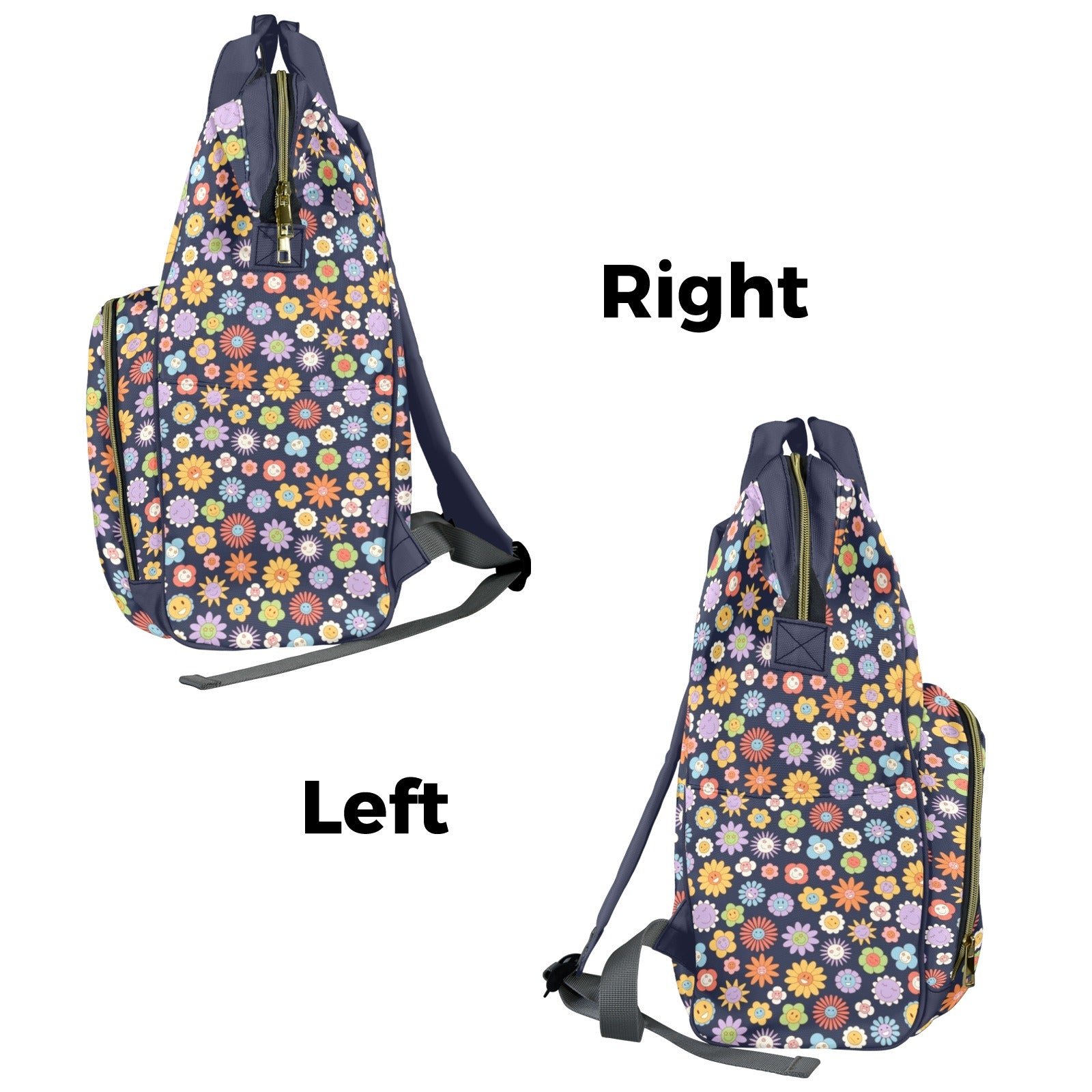 Groovy Flowers Multi-Function Backpack, Nappy / Diaper Bag Multi-function Backpack, Nappy / Diaper Bag Printed Offshore Retro