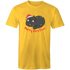 Merry Christmas Cat - Mens T-Shirt Yellow Mens Christmas T-shirt Christmas Printed In Australia