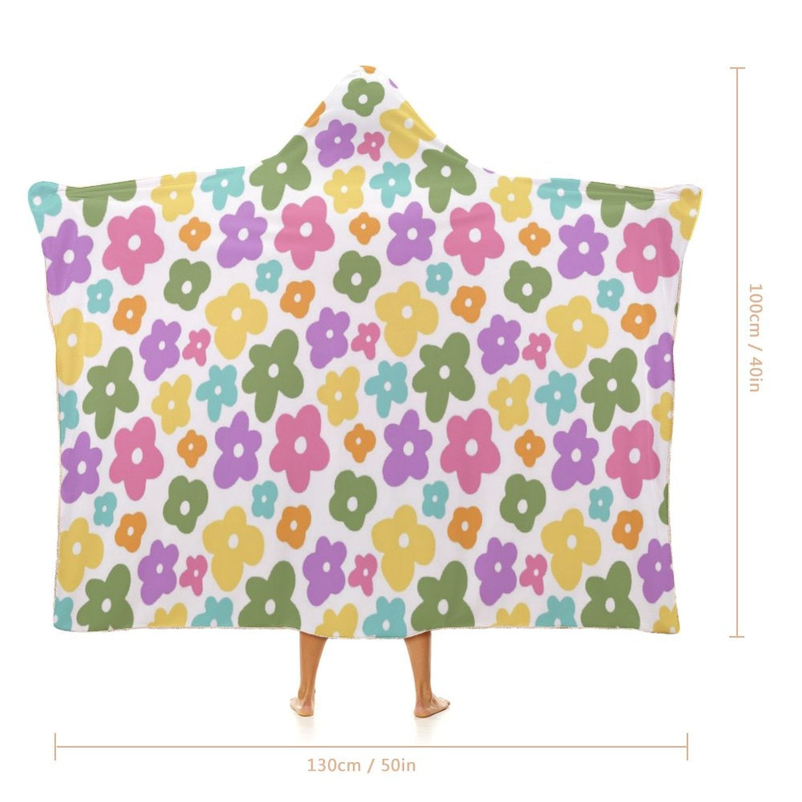 Pastel Flowers Kids Hooded Blanket 100cm x 130cm