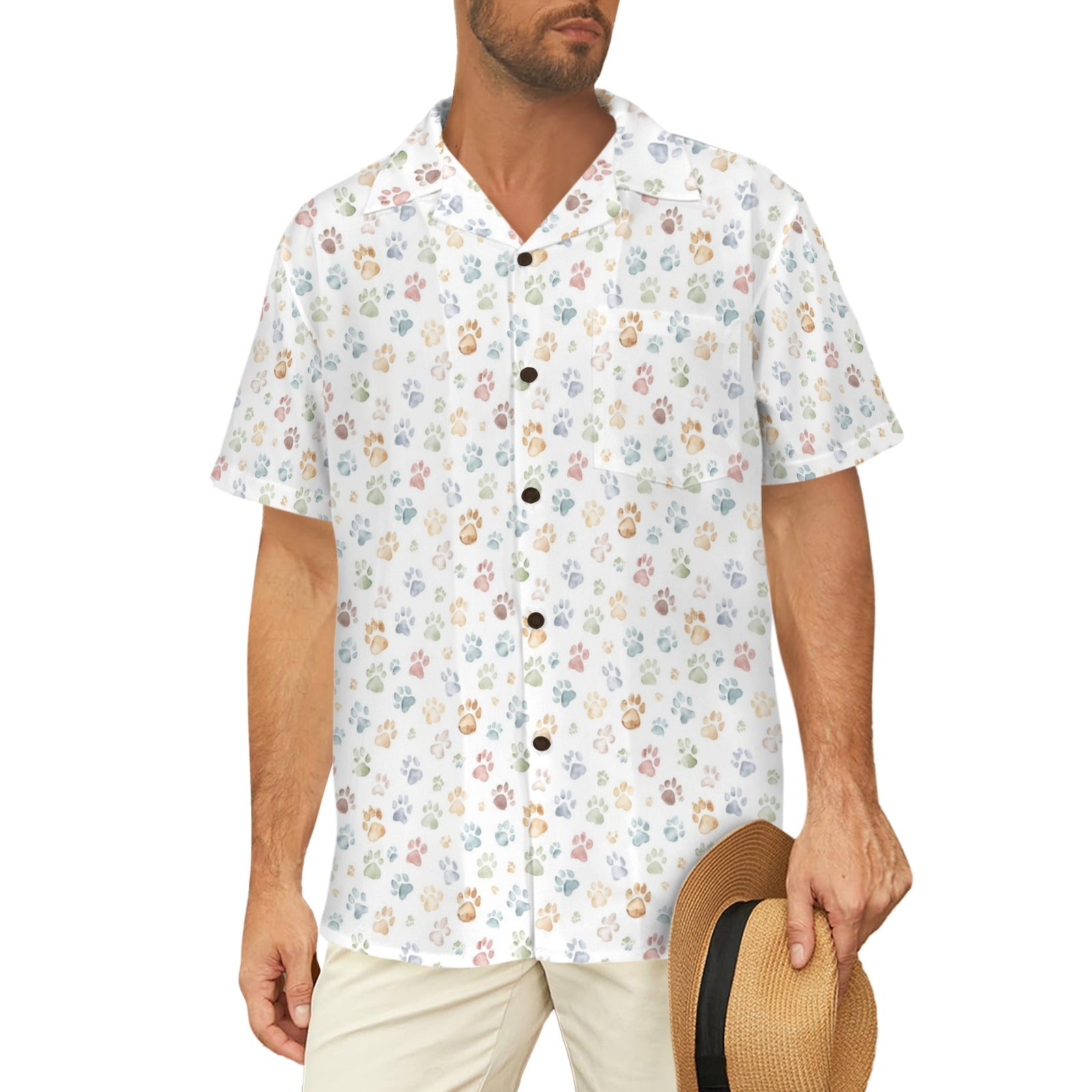 Paw Print - Men's Short Sleeve Hawaiian Shirt Men's Hawaiian Shirt (New) animal Printed Offshore