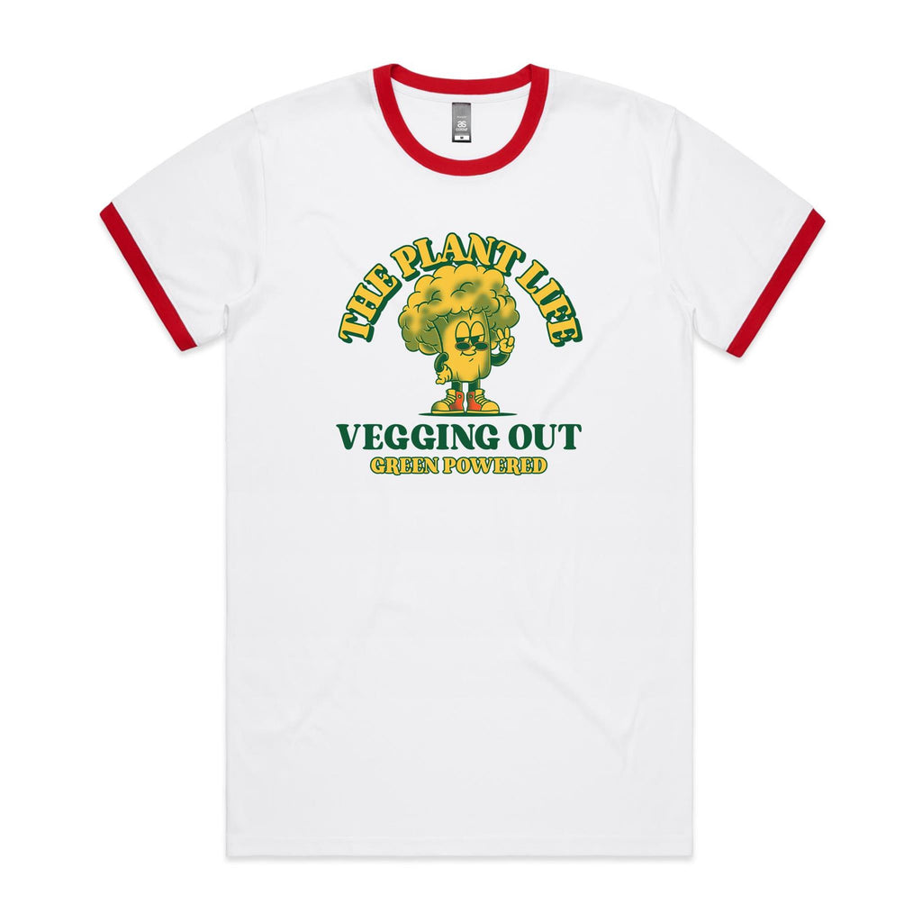The Plant Life, Vegetarian - Staple Ringer Tee White Red Ringer T-Shirt Food Plants Printed In Australia