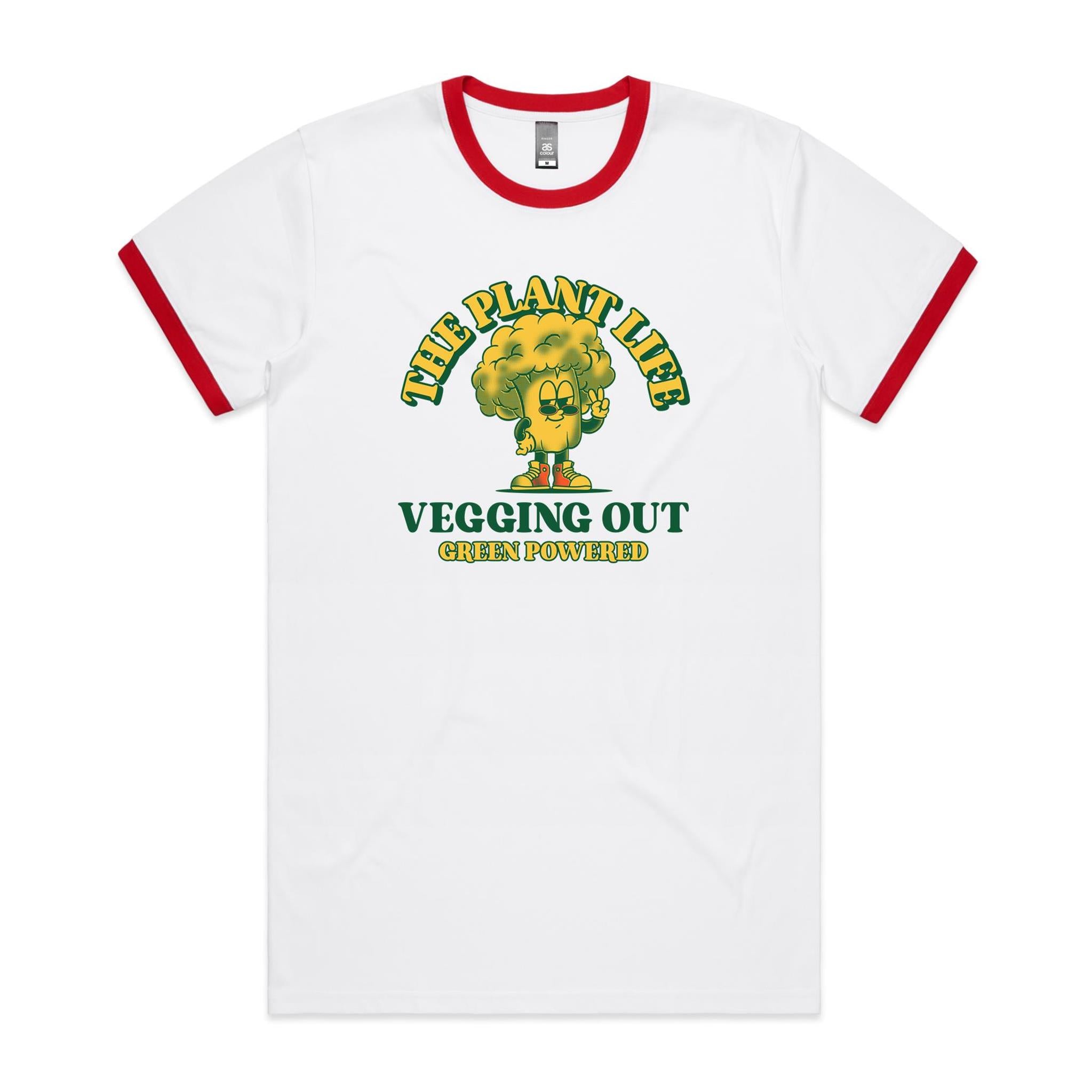 The Plant Life, Vegetarian - Staple Ringer Tee White Red Ringer T-Shirt Food Plants Printed In Australia