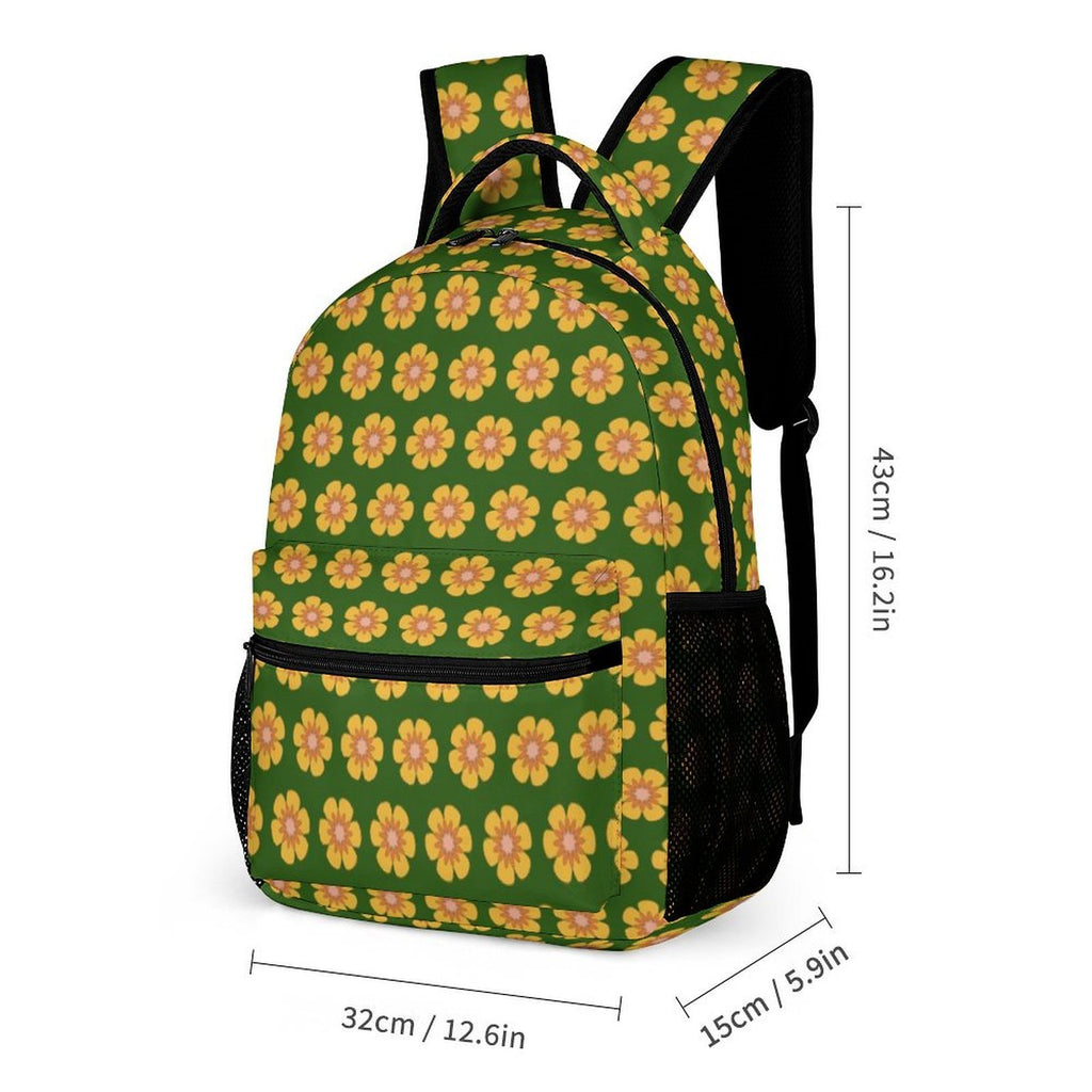 Yellow Flowers On Green Backpack, Lunch Bag & Pencil Case Set