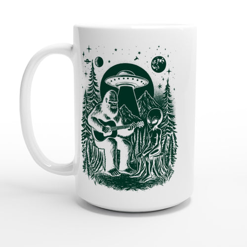 Alien And Bigfoot Play Guitar - White 15oz Ceramic Mug Default Title 15oz Mug Globally Fulfilled Music Sci Fi