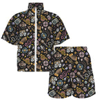 Retro Music Mix Women's Windbreaker Short Set Women's Windbreaker Short Set Music Printed Offshore Retro