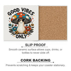Good Vibes Only, Hippie Mushroom Ceramic Coasters (Square) Ceramic Coasters Positivity Printed Offshore Retro
